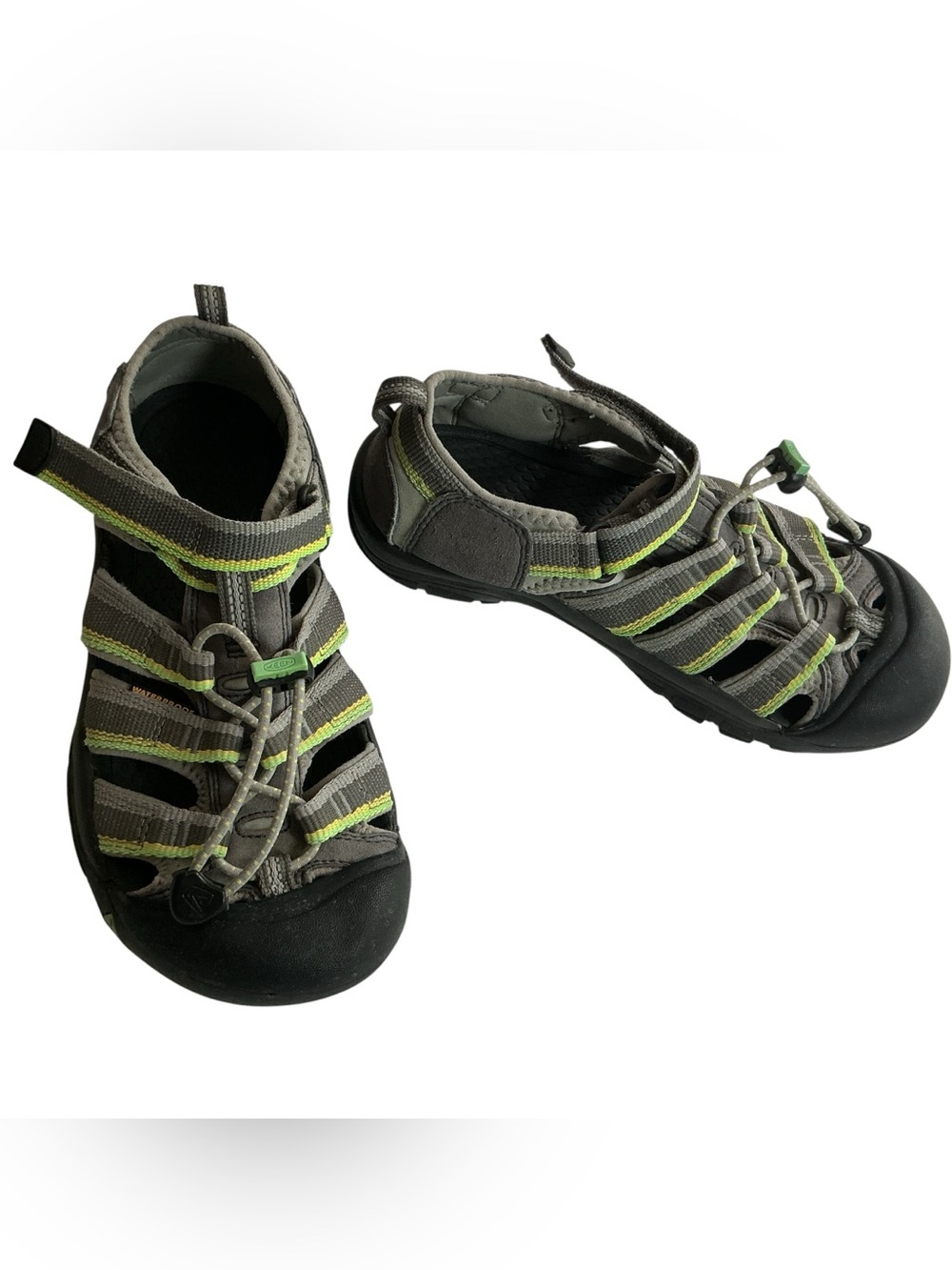 KEEN Newport H2 Waterproof Hiking Water Sandals Grey Lime Green Youth Size 4 / E